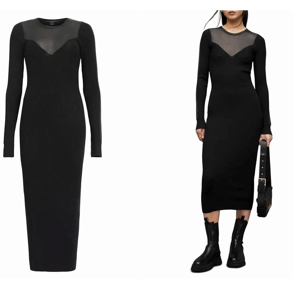 All Saints Flete Sheer Panelled Midi Dress